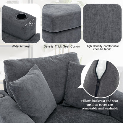 43.5Oversized Chaise Lounger Modern Style Sofa Couch,with Pillows,Charge Station & Cup Holders,Chenille Fabric