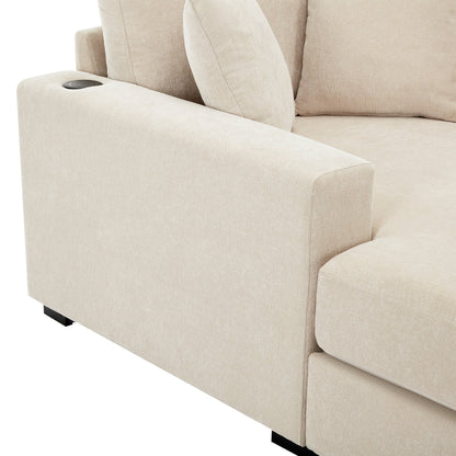 43.5Oversized Chaise Lounger Modern Style Sofa Couch,with Pillows,Charge Station & Cup Holders,Chenille Fabric