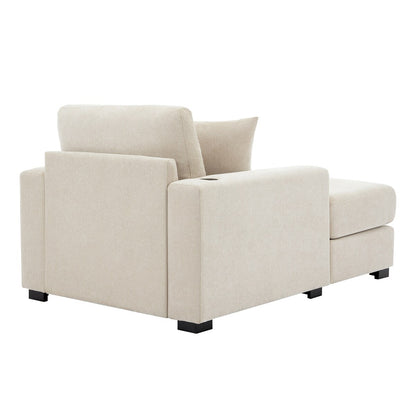 43.5Oversized Chaise Lounger Modern Style Sofa Couch,with Pillows,Charge Station & Cup Holders,Chenille Fabric