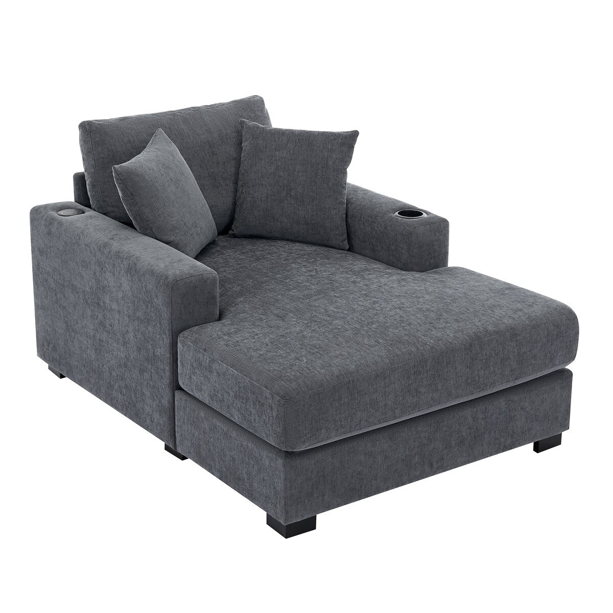 43.5Oversized Chaise Lounger Modern Style Sofa Couch,with Pillows,Charge Station & Cup Holders,Chenille Fabric