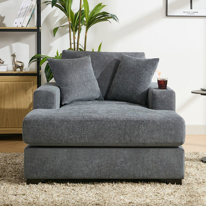 43.5Oversized Chaise Lounger Modern Style Sofa Couch,with Pillows,Charge Station & Cup Holders,Chenille Fabric