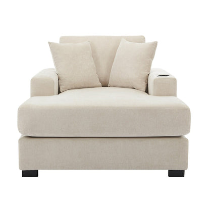 43.5Oversized Chaise Lounger Modern Style Sofa Couch,with Pillows,Charge Station & Cup Holders,Chenille Fabric