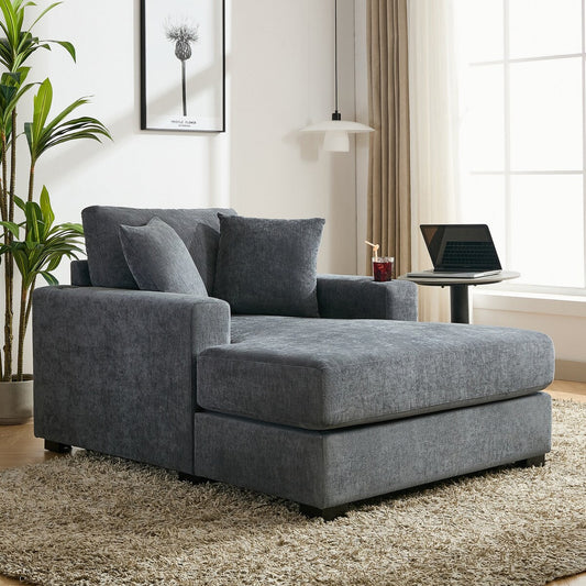 43.5Oversized Chaise Lounger Modern Style Sofa Couch,with Pillows,Charge Station & Cup Holders,Chenille Fabric