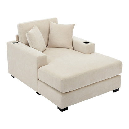43.5Oversized Chaise Lounger Modern Style Sofa Couch,with Pillows,Charge Station & Cup Holders,Chenille Fabric