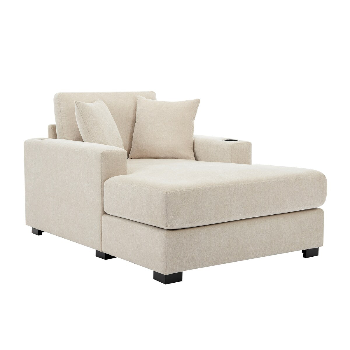 43.5Oversized Chaise Lounger Modern Style Sofa Couch,with Pillows,Charge Station & Cup Holders,Chenille Fabric