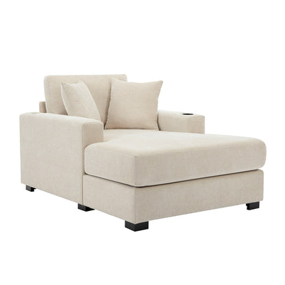 43.5Oversized Chaise Lounger Modern Style Sofa Couch,with Pillows,Charge Station & Cup Holders,Chenille Fabric