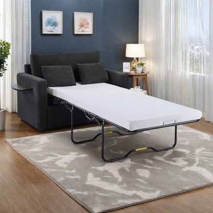 47.2 Corduroy Twin Sleeper Sofa with Foldable Mattress, Side Table, USB Ports, and Storage Pocket