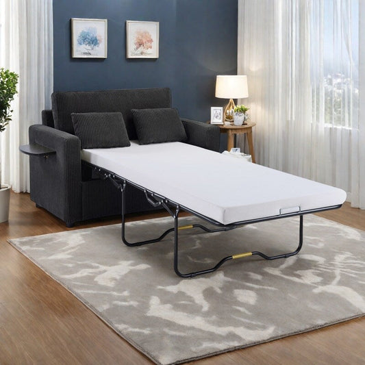 47.2 Corduroy Twin Sleeper Sofa with Foldable Mattress, Side Table, USB Ports, and Storage Pocket