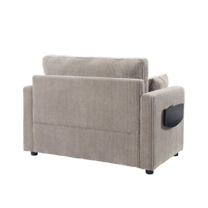47.2 Corduroy Twin Sleeper Sofa with Foldable Mattress, Side Table, USB Ports, and Storage Pocket