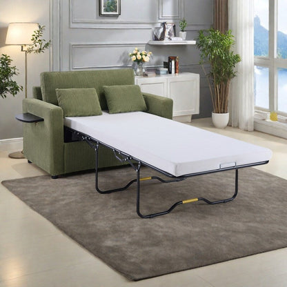 47.2 Corduroy Twin Sleeper Sofa with Foldable Mattress, Side Table, USB Ports, and Storage Pocket