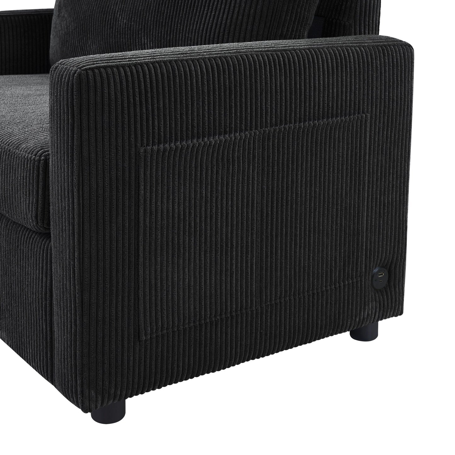 47.2 Corduroy Twin Sleeper Sofa with Foldable Mattress, Side Table, USB Ports, and Storage Pocket