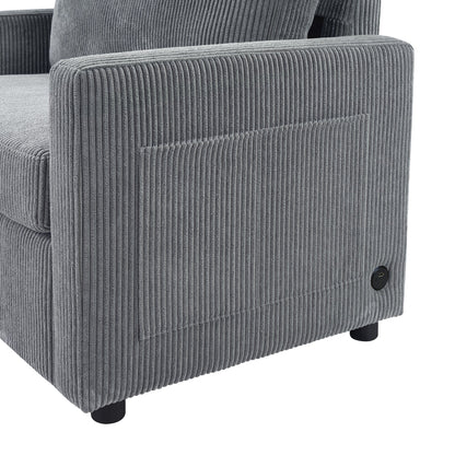 47.2 Corduroy Twin Sleeper Sofa with Foldable Mattress, Side Table, USB Ports, and Storage Pocket