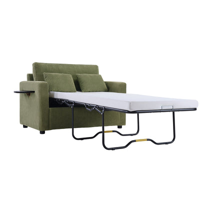 47.2 Corduroy Twin Sleeper Sofa with Foldable Mattress, Side Table, USB Ports, and Storage Pocket
