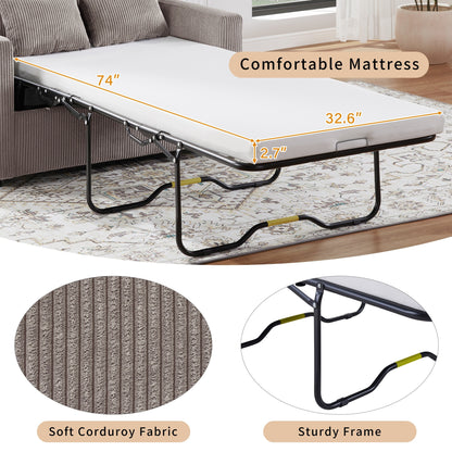 47.2 Corduroy Twin Sleeper Sofa with Foldable Mattress, Side Table, USB Ports, and Storage Pocket