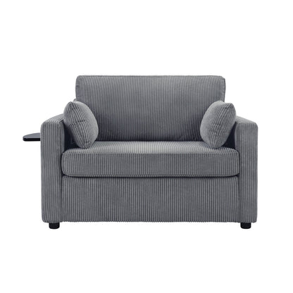 47.2 Corduroy Twin Sleeper Sofa with Foldable Mattress, Side Table, USB Ports, and Storage Pocket