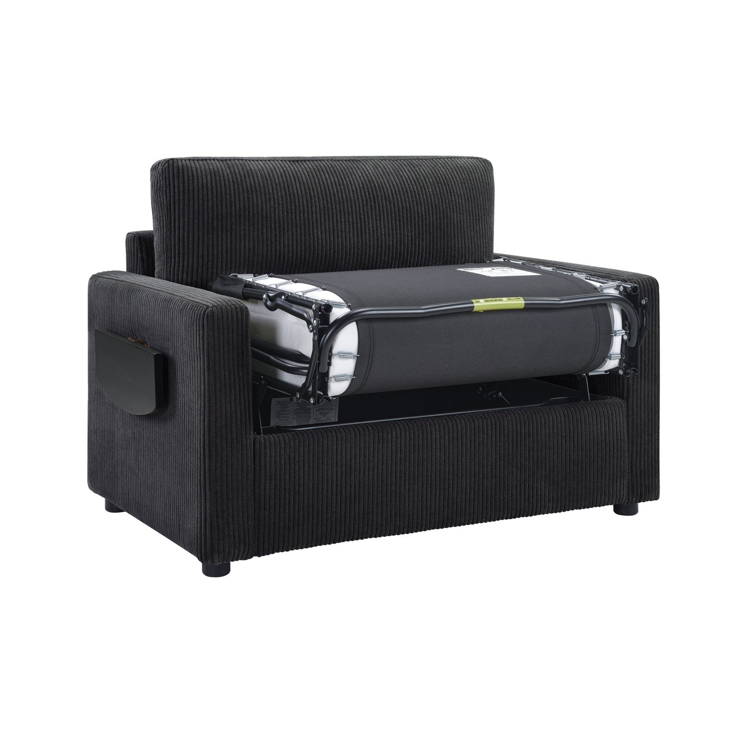 47.2 Corduroy Twin Sleeper Sofa with Foldable Mattress, Side Table, USB Ports, and Storage Pocket