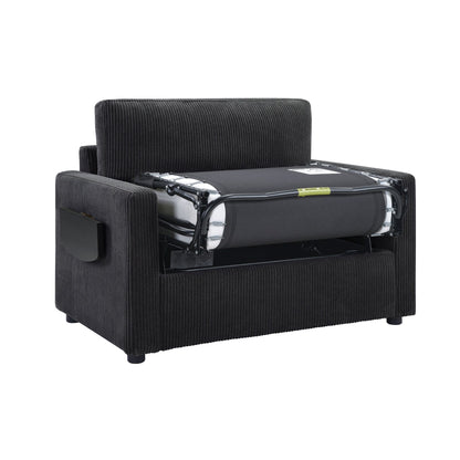 47.2 Corduroy Twin Sleeper Sofa with Foldable Mattress, Side Table, USB Ports, and Storage Pocket