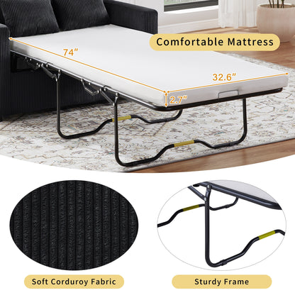 47.2 Corduroy Twin Sleeper Sofa with Foldable Mattress, Side Table, USB Ports, and Storage Pocket