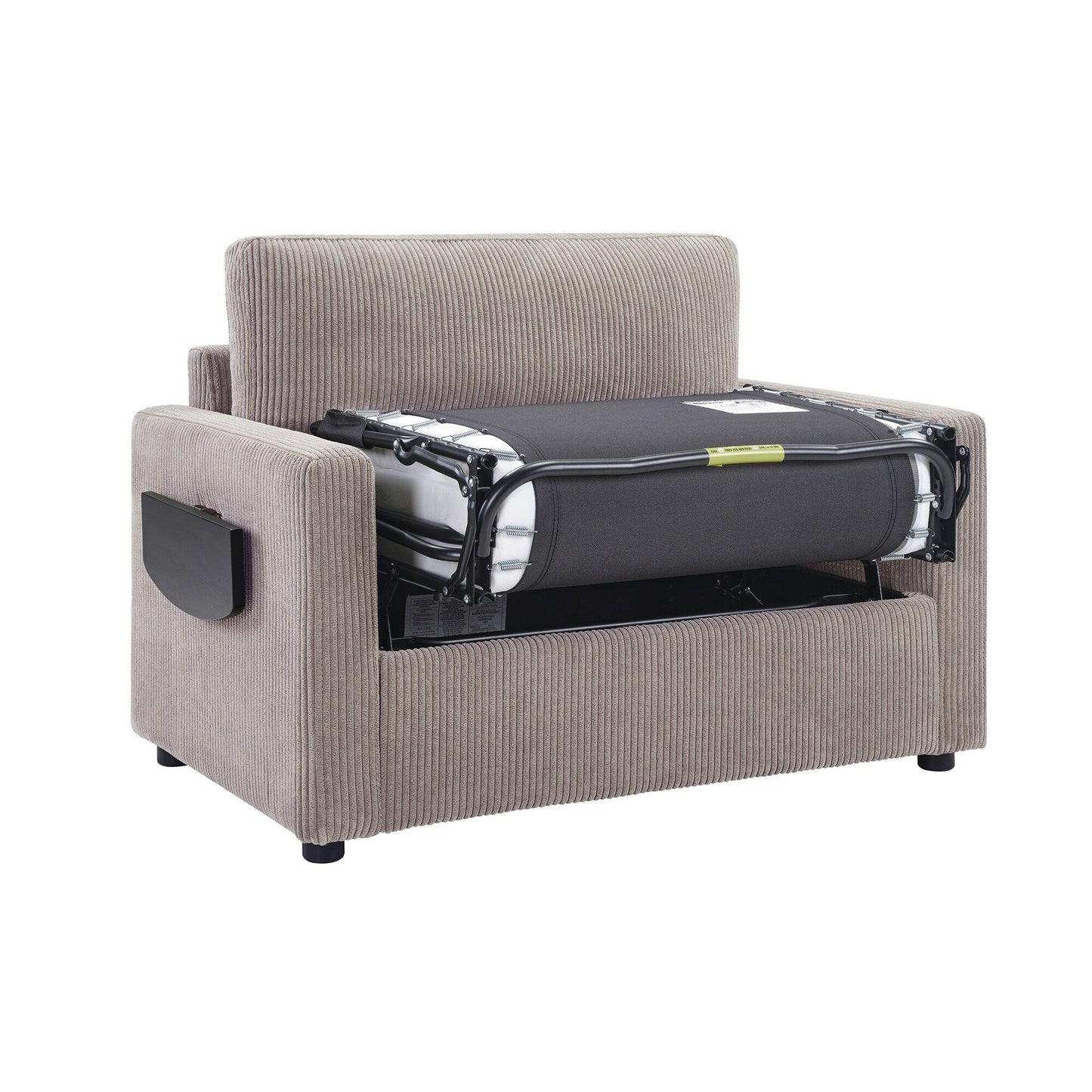 47.2 Corduroy Twin Sleeper Sofa with Foldable Mattress, Side Table, USB Ports, and Storage Pocket