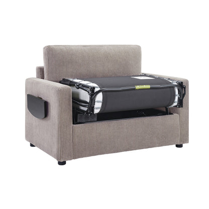 47.2 Corduroy Twin Sleeper Sofa with Foldable Mattress, Side Table, USB Ports, and Storage Pocket