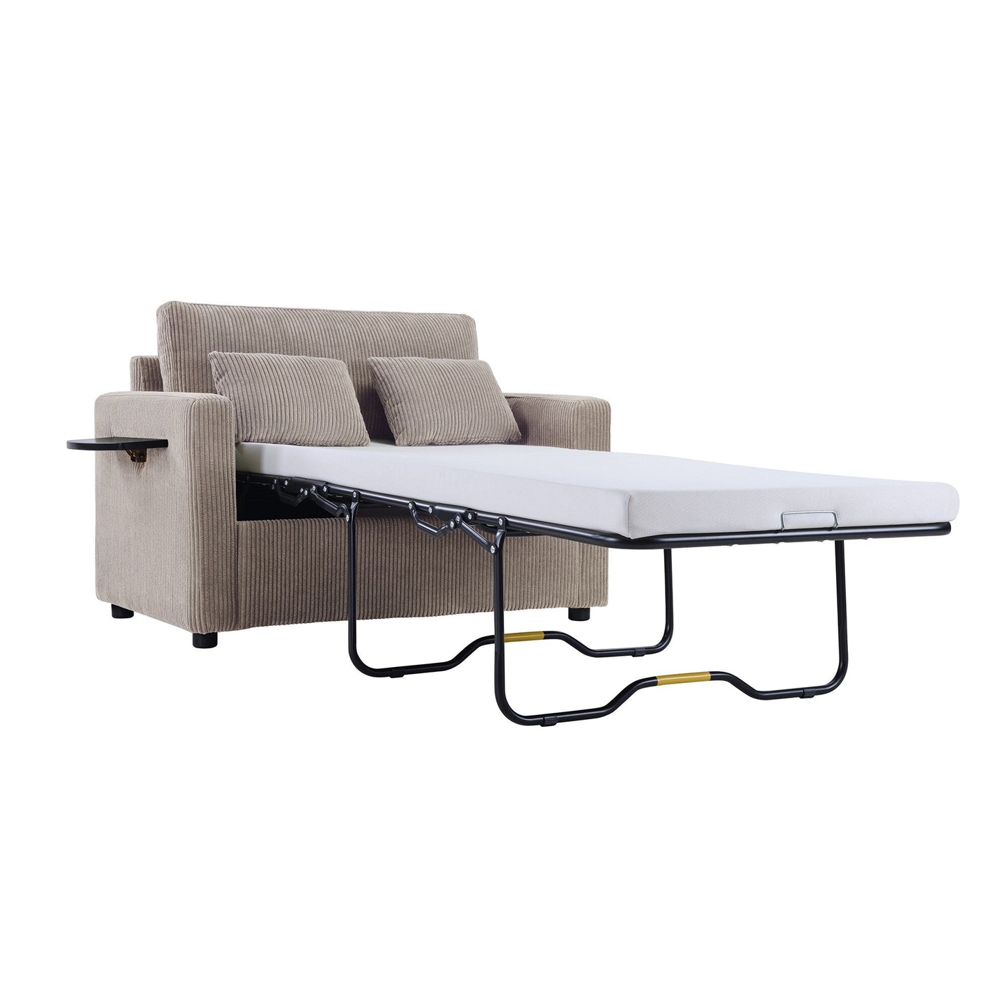 47.2 Corduroy Twin Sleeper Sofa with Foldable Mattress, Side Table, USB Ports, and Storage Pocket
