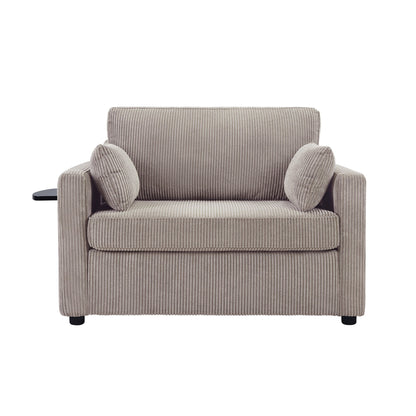 47.2 Corduroy Twin Sleeper Sofa with Foldable Mattress, Side Table, USB Ports, and Storage Pocket