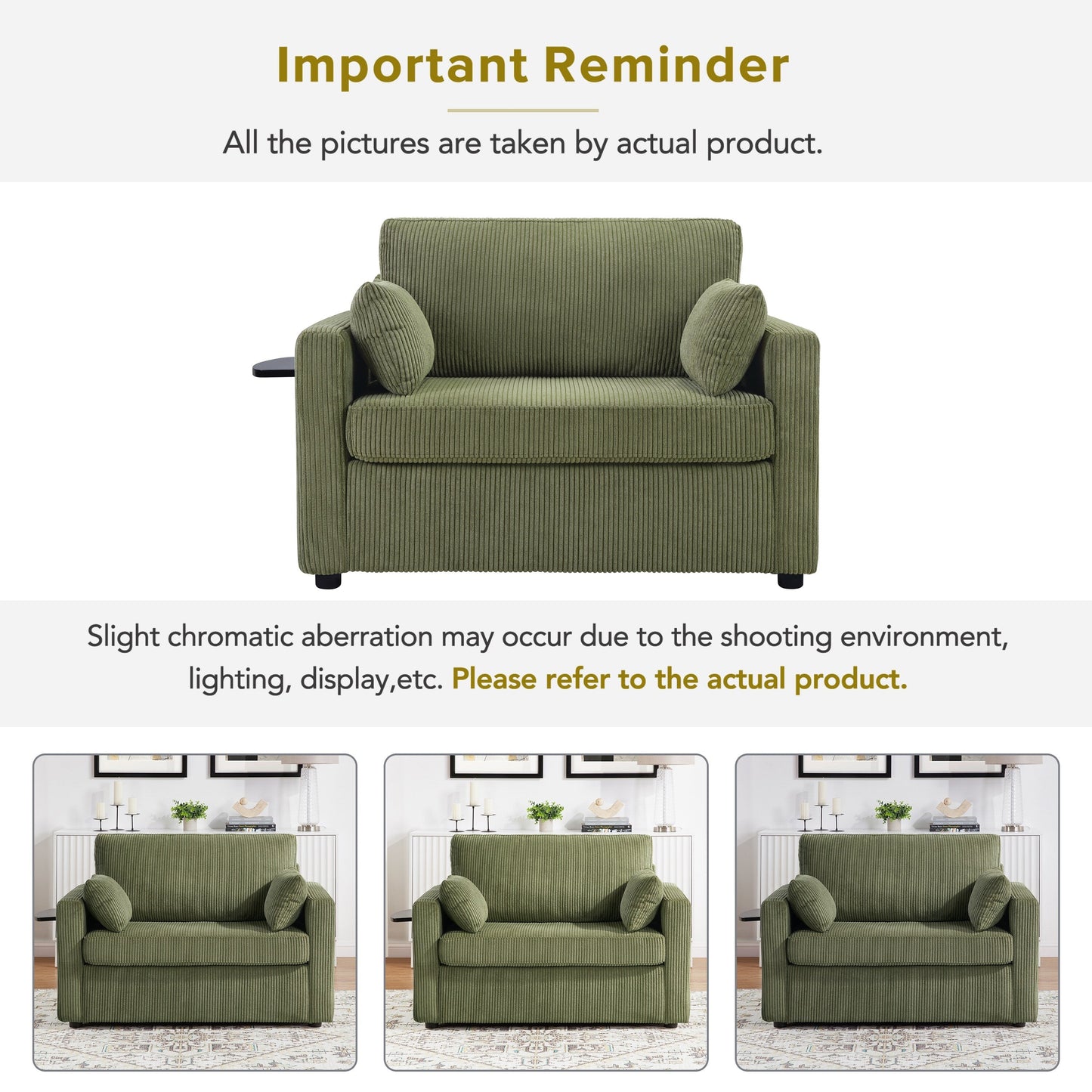 47.2 Corduroy Twin Sleeper Sofa with Foldable Mattress, Side Table, USB Ports, and Storage Pocket