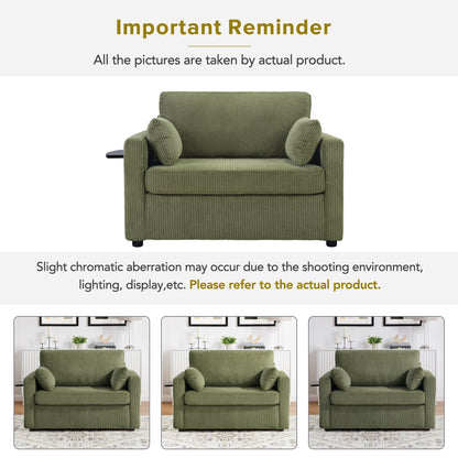 47.2 Corduroy Twin Sleeper Sofa with Foldable Mattress, Side Table, USB Ports, and Storage Pocket