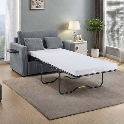 47.2 Corduroy Twin Sleeper Sofa with Foldable Mattress, Side Table, USB Ports, and Storage Pocket