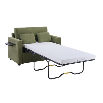 47.2 Corduroy Twin Sleeper Sofa with Foldable Mattress, Side Table, USB Ports, and Storage Pocket