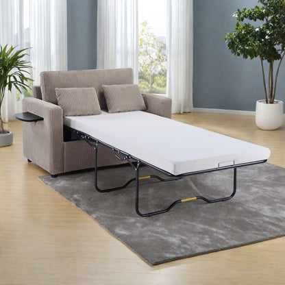 47.2 Corduroy Twin Sleeper Sofa with Foldable Mattress, Side Table, USB Ports, and Storage Pocket
