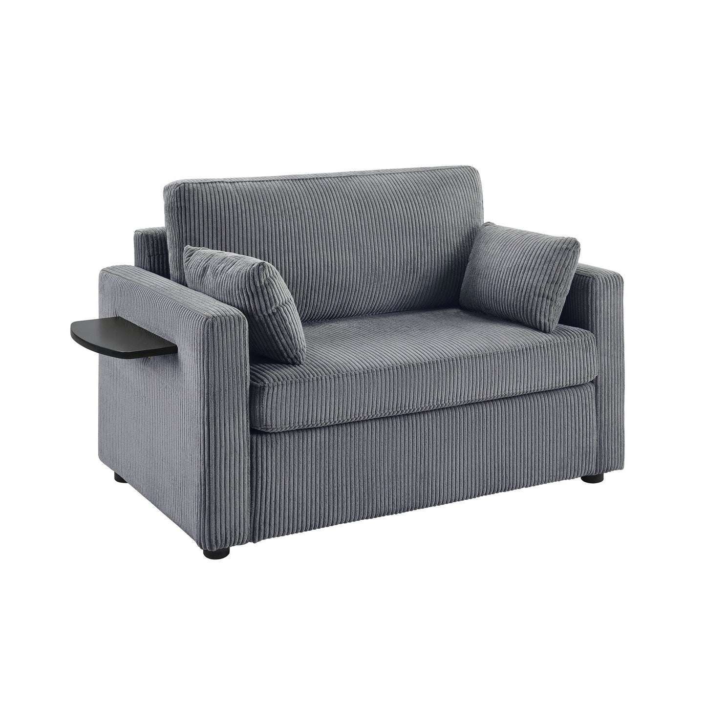 47.2 Corduroy Twin Sleeper Sofa with Foldable Mattress, Side Table, USB Ports, and Storage Pocket
