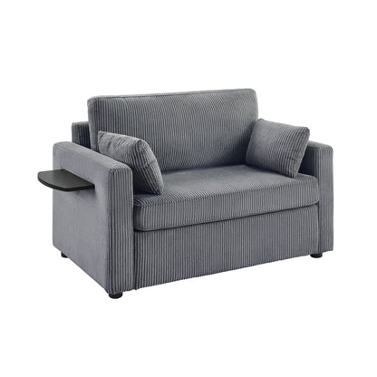 47.2 Corduroy Twin Sleeper Sofa with Foldable Mattress, Side Table, USB Ports, and Storage Pocket