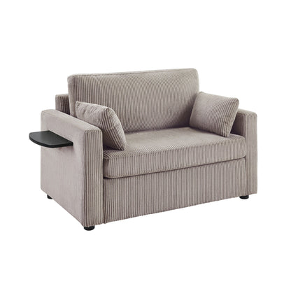 47.2 Corduroy Twin Sleeper Sofa with Foldable Mattress, Side Table, USB Ports, and Storage Pocket