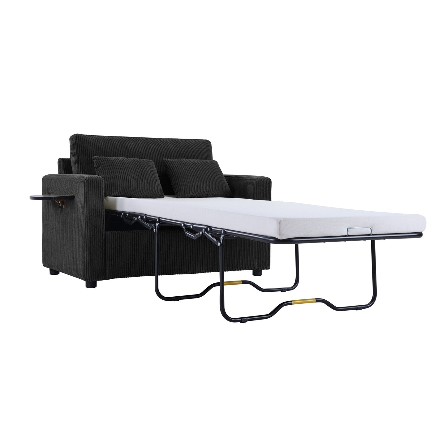 47.2 Corduroy Twin Sleeper Sofa with Foldable Mattress, Side Table, USB Ports, and Storage Pocket