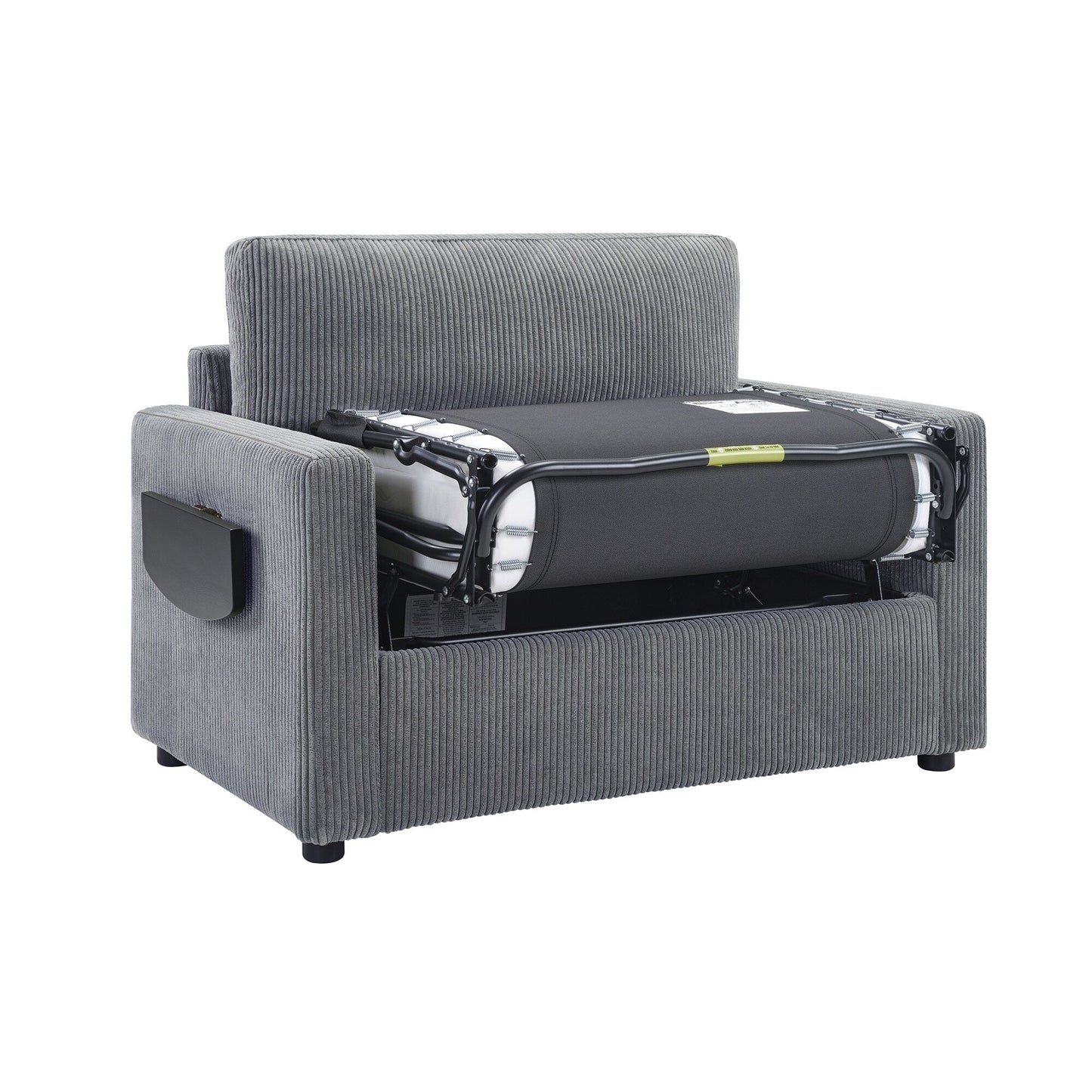 47.2 Corduroy Twin Sleeper Sofa with Foldable Mattress, Side Table, USB Ports, and Storage Pocket