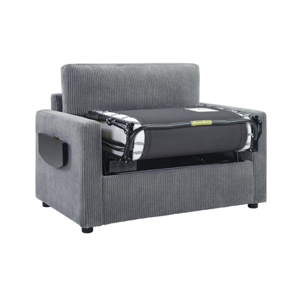 47.2 Corduroy Twin Sleeper Sofa with Foldable Mattress, Side Table, USB Ports, and Storage Pocket