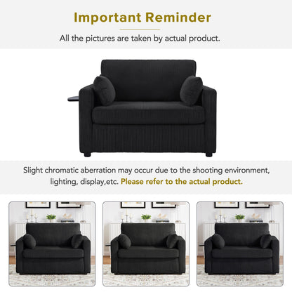 47.2 Corduroy Twin Sleeper Sofa with Foldable Mattress, Side Table, USB Ports, and Storage Pocket