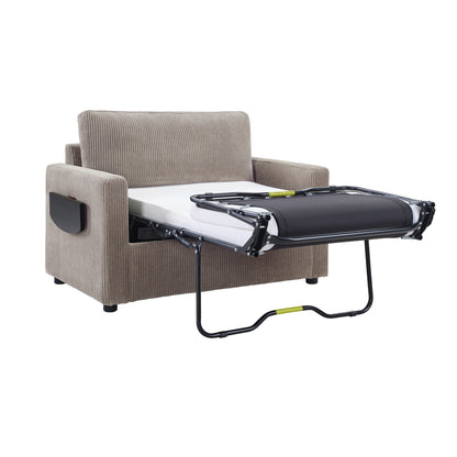47.2 Corduroy Twin Sleeper Sofa with Foldable Mattress, Side Table, USB Ports, and Storage Pocket