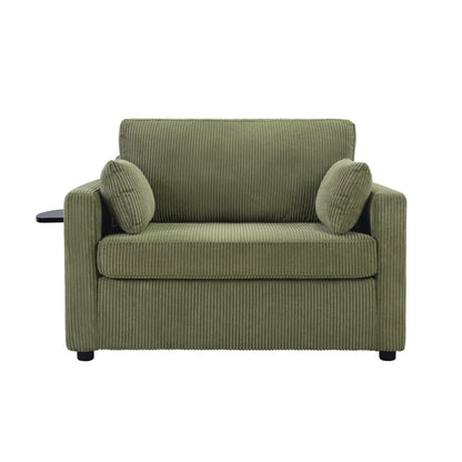 47.2 Corduroy Twin Sleeper Sofa with Foldable Mattress, Side Table, USB Ports, and Storage Pocket