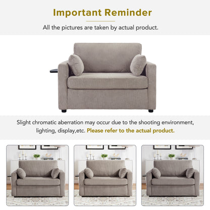 47.2 Corduroy Twin Sleeper Sofa with Foldable Mattress, Side Table, USB Ports, and Storage Pocket
