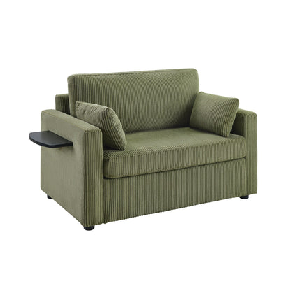 47.2 Corduroy Twin Sleeper Sofa with Foldable Mattress, Side Table, USB Ports, and Storage Pocket