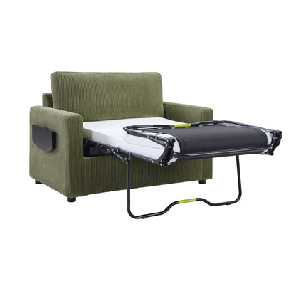 47.2 Corduroy Twin Sleeper Sofa with Foldable Mattress, Side Table, USB Ports, and Storage Pocket