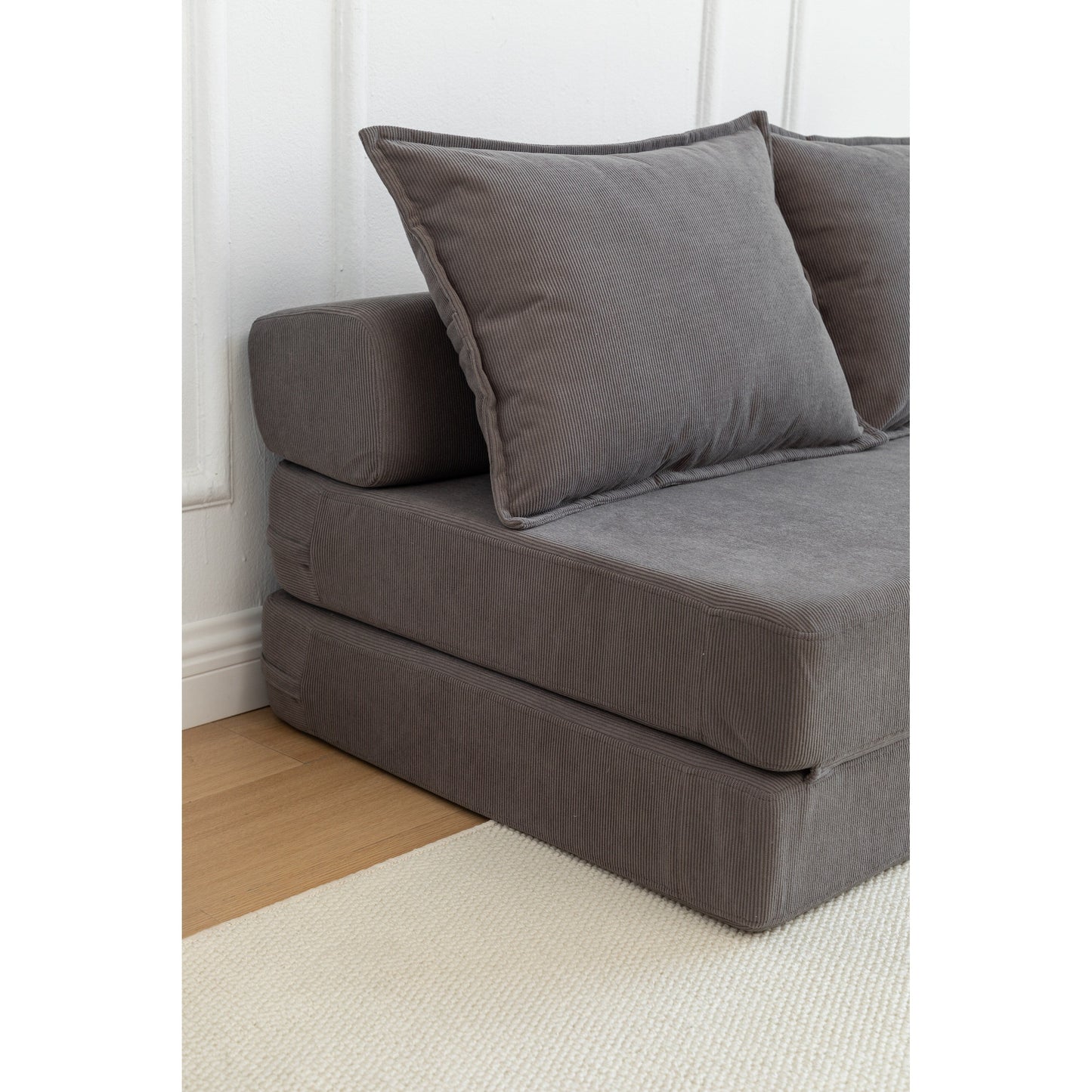 47.63 Corduroy 2-Seater Sleeper Sofa with Pillow Floor Mattress Floor Couch with Backrest for Living Room
