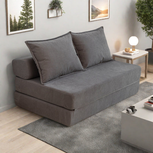 47.63 Corduroy 2-Seater Sleeper Sofa with Pillow Floor Mattress Floor Couch with Backrest for Living Room
