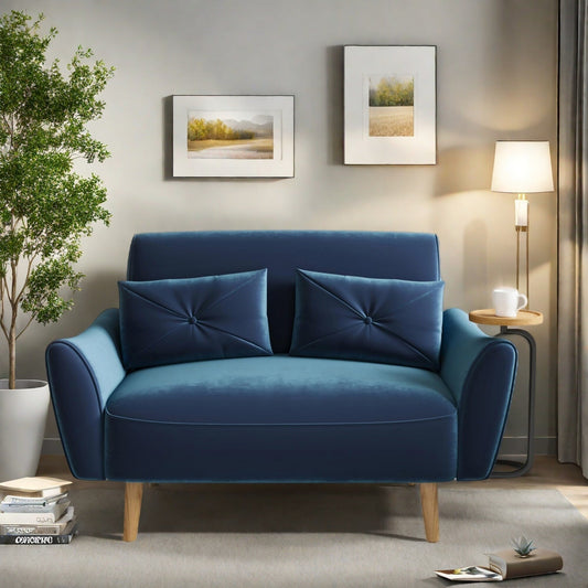 47.6 Wood 2-Seat Sofa with Convertible Tray and Curved Armrests - Compact Luxury Seating for Small Spaces
