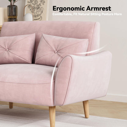 47.6 Wood 2-Seat Sofa with Convertible Tray and Curved Armrests - Compact Luxury Seating for Small Spaces