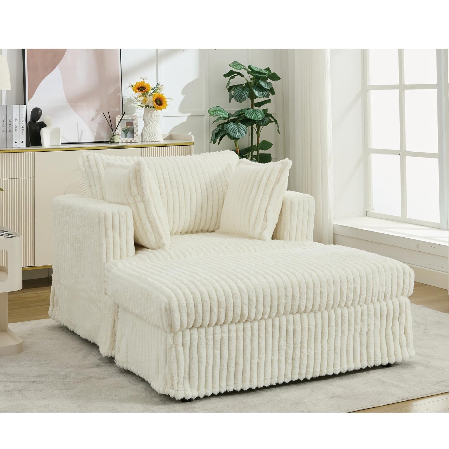 47.7 Oversized Corduroy Chaise Longue with Ottoman