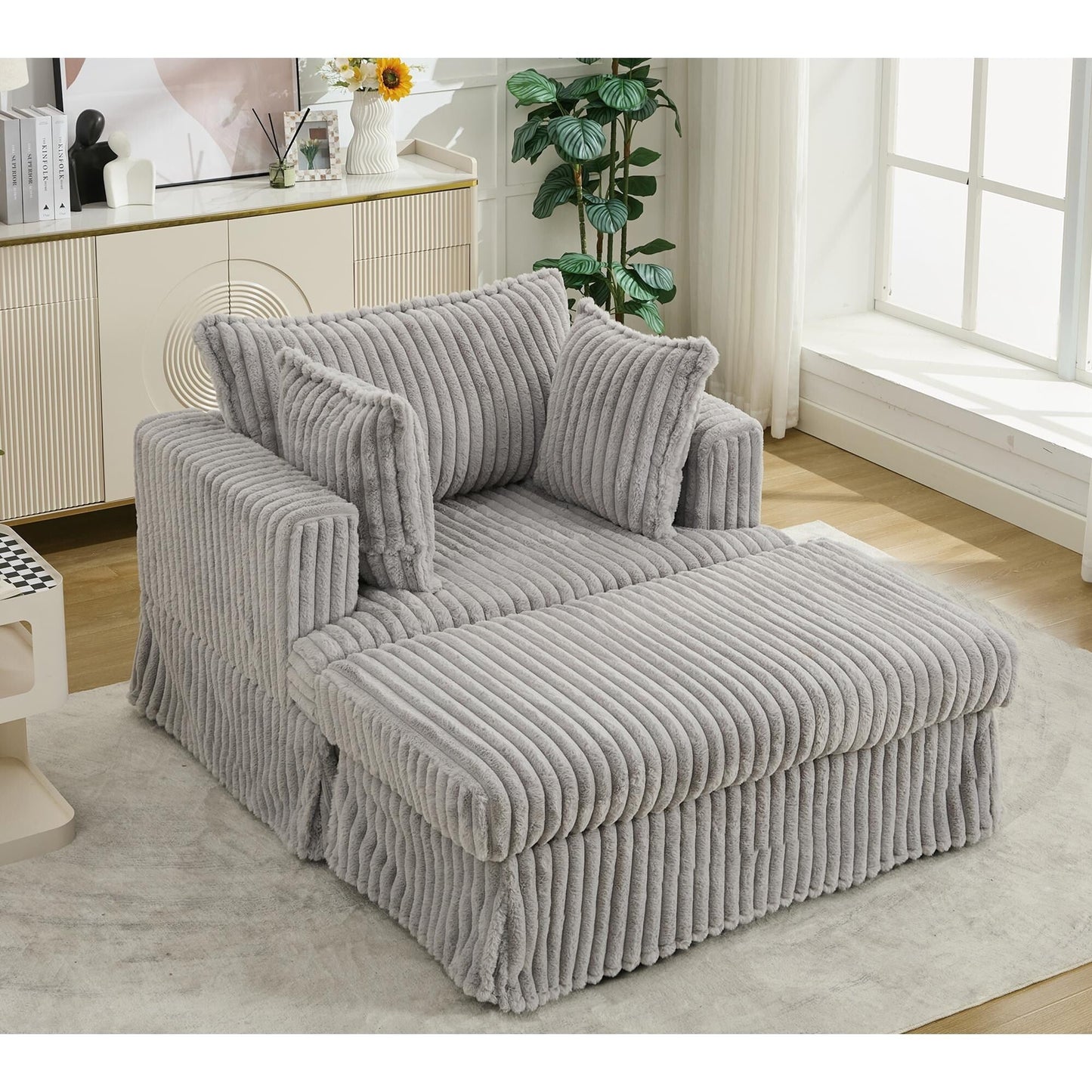 47.7 Oversized Corduroy Chaise Longue with Ottoman