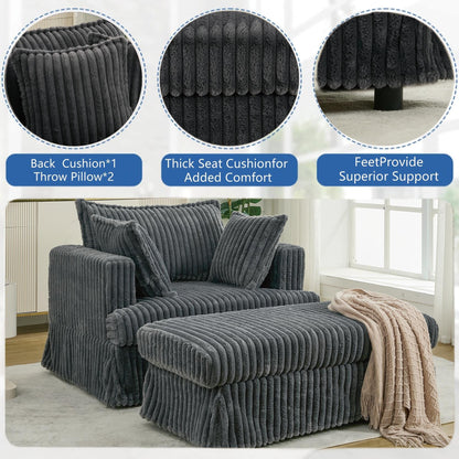 47.7 Oversized Corduroy Chaise Longue with Ottoman